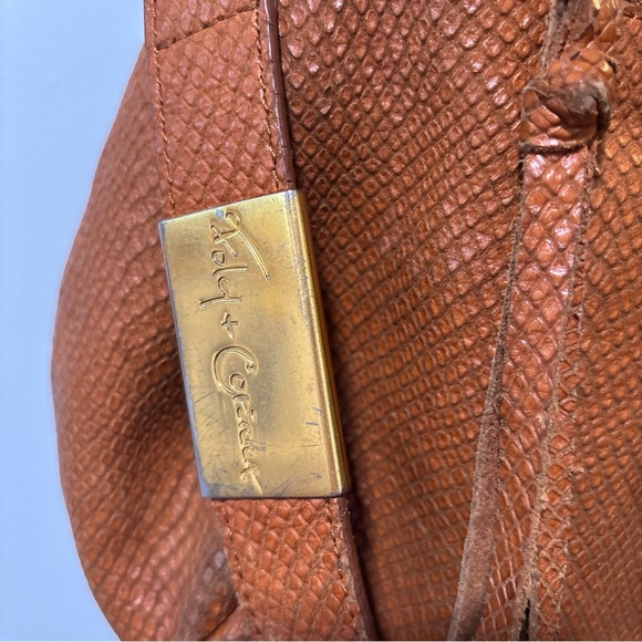 FOLEY + CORINNA City Tote Handbag Croc Embossed Leather Mid Shoulder Bag Brown - Picture 2 of 11